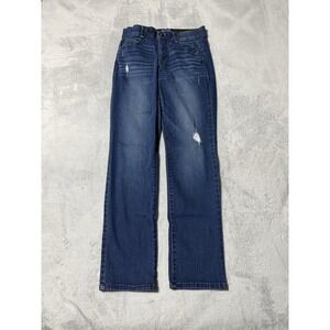 Democracy Jeans Womens 8 Straight Blue Medium Wash Denim Distressed 28x30